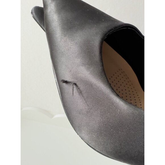 Azalea Wang Size 10 Snake Shoes Black Satin Stilleto Dramatic Slip On Almond Toe - Picture 7 of 16